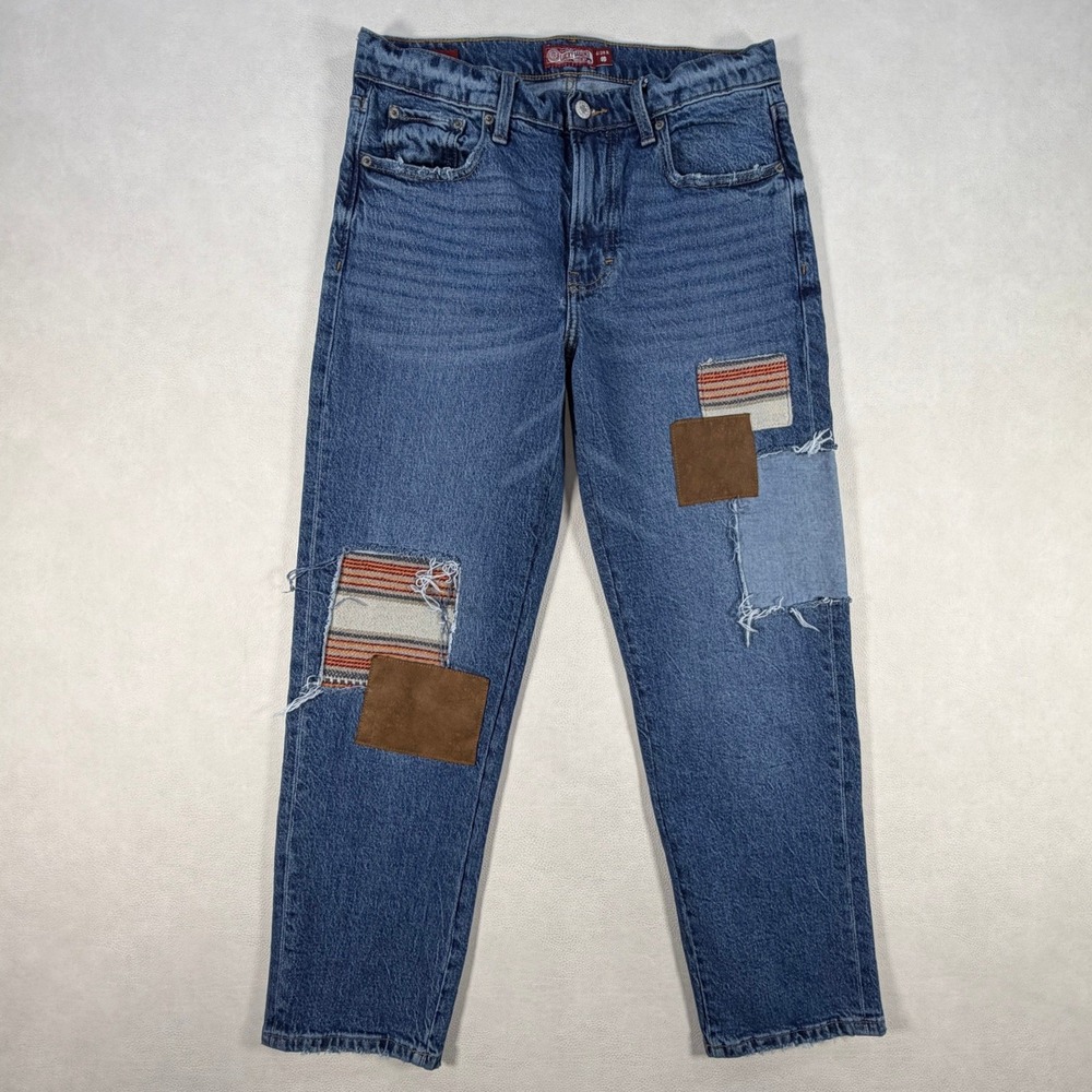 Lucky Legend 6/28R Boy Mid Rise Relaxed Straight Patchwork Jeans Blue Distressed